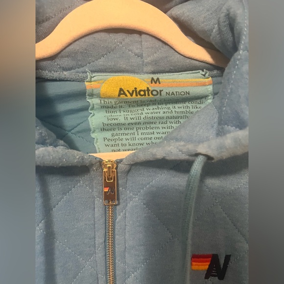 Aviator Nation QUILTED ZIP HOODIE RELAXED - OCEAN size Medium - Picture 7 of 10